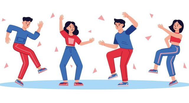 13038329 Grupo De Jovens Dancando Felizes Ou Dancarinos Masculinos E Femininos Isolados No Fundo Branco Sorrindo Jovens E Mulheres Curtindo Festa De Danca Ilustra