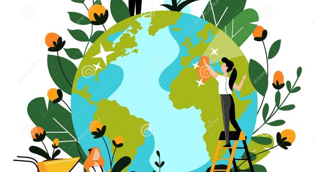 Environment Ecology Nature Protection Concept People Take Care Earth Planet Vector Flat Cartoon Illustration Young Volunteers 154687942