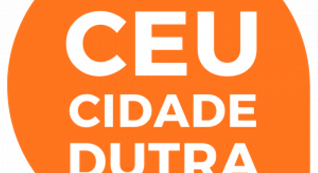 Logo em laranja em formato de gota com os dizeres CEU Cidade Dutra