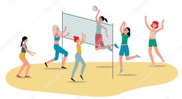 Depositphotos 332866644 Stock Illustration Beach Volleyball Womens Team Players