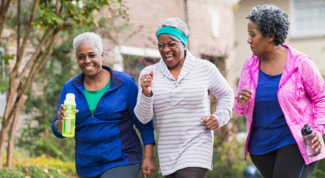 Three Senior Black Women Exercising Together