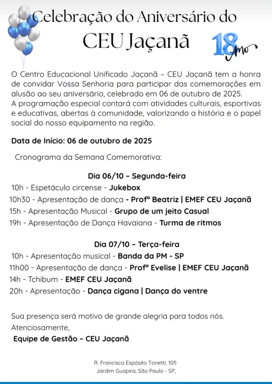 Celebração Do Aniversário Do Ceu Jaçanã