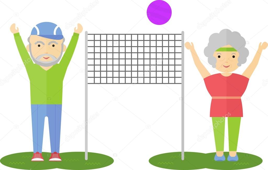 Depositphotos 99654364 Stock Illustration Elderly Couple Playing Volleyball