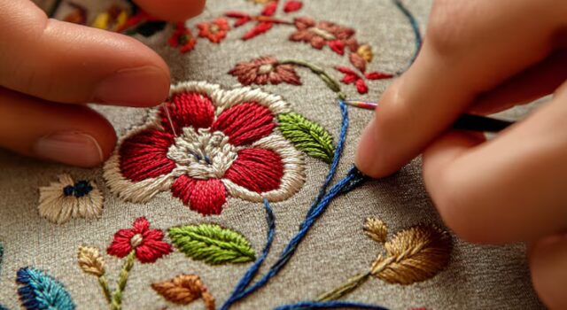 Imagem De Uma Pessoa Costurando A Mao Um Desenho De Bordado Decorativo 1314467 42135