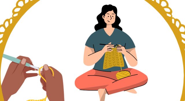 Duas mulheres fazendo crochê