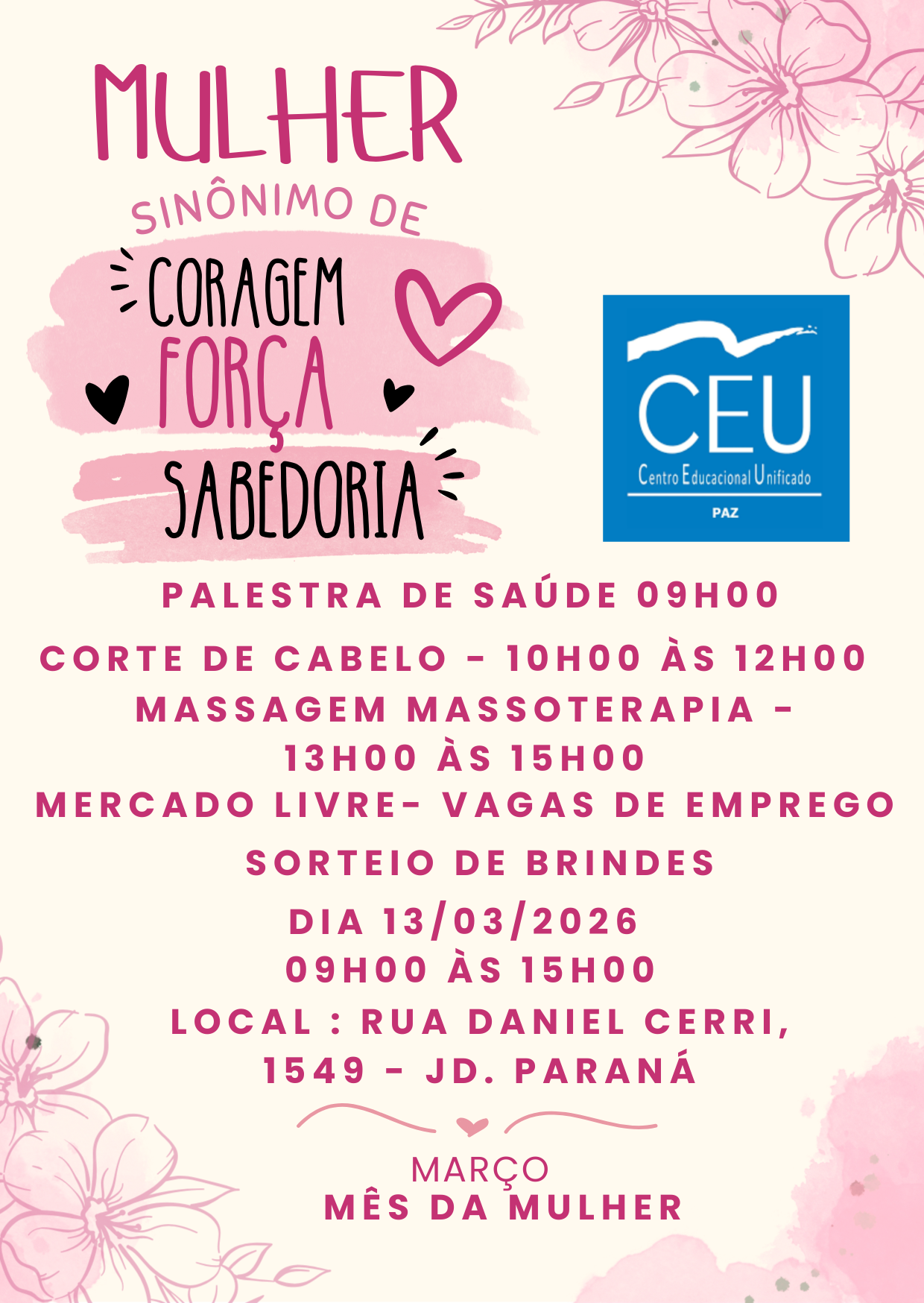 Mensagem Feliz Dia Da Mulher Minimalista Rosa Cartão (1)