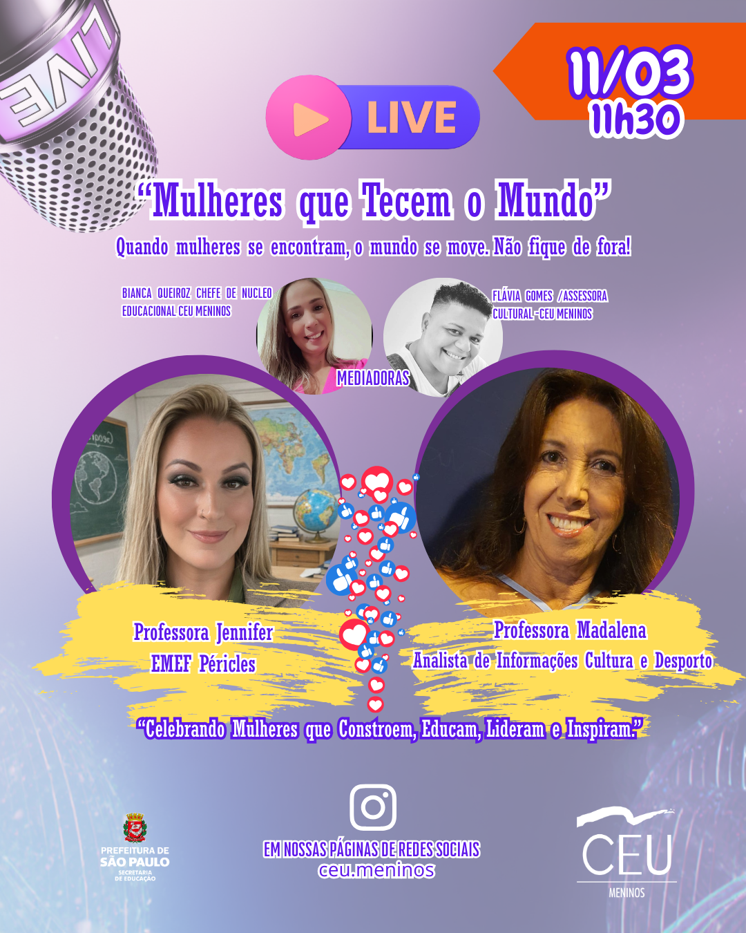 Flyer Live Mulheres Que Tecem O Mundo MarÇo Mulher 2026 Mada Jennifer