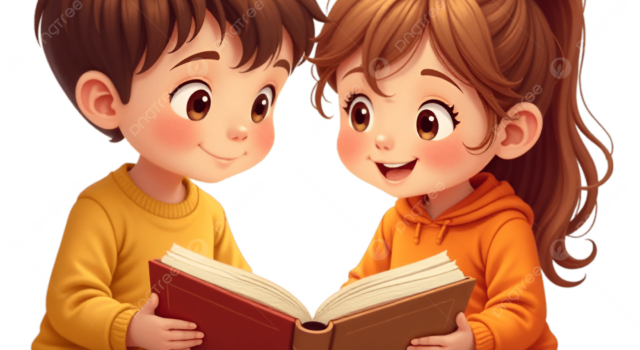 Pngtree Cute Illustration Of Two Children Reading A Book Together Png Image 20872503