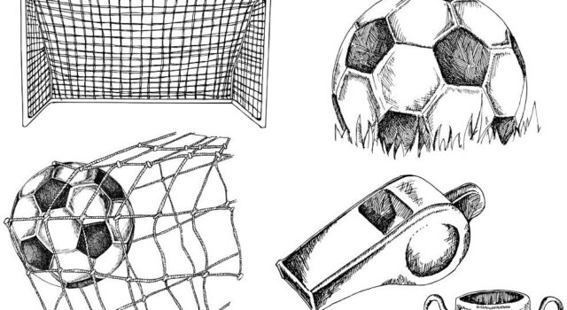 Design Elements Of Soccer. Doodle Illustration Eps10
